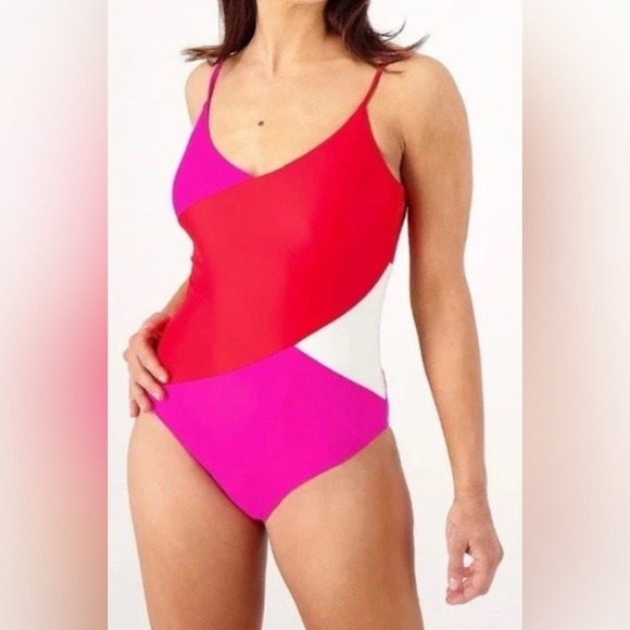 Summersalt Marina Lava Hibiscus Red and Pink Colorblock One Piece Swimsuit 10 - Picture 8 of 8